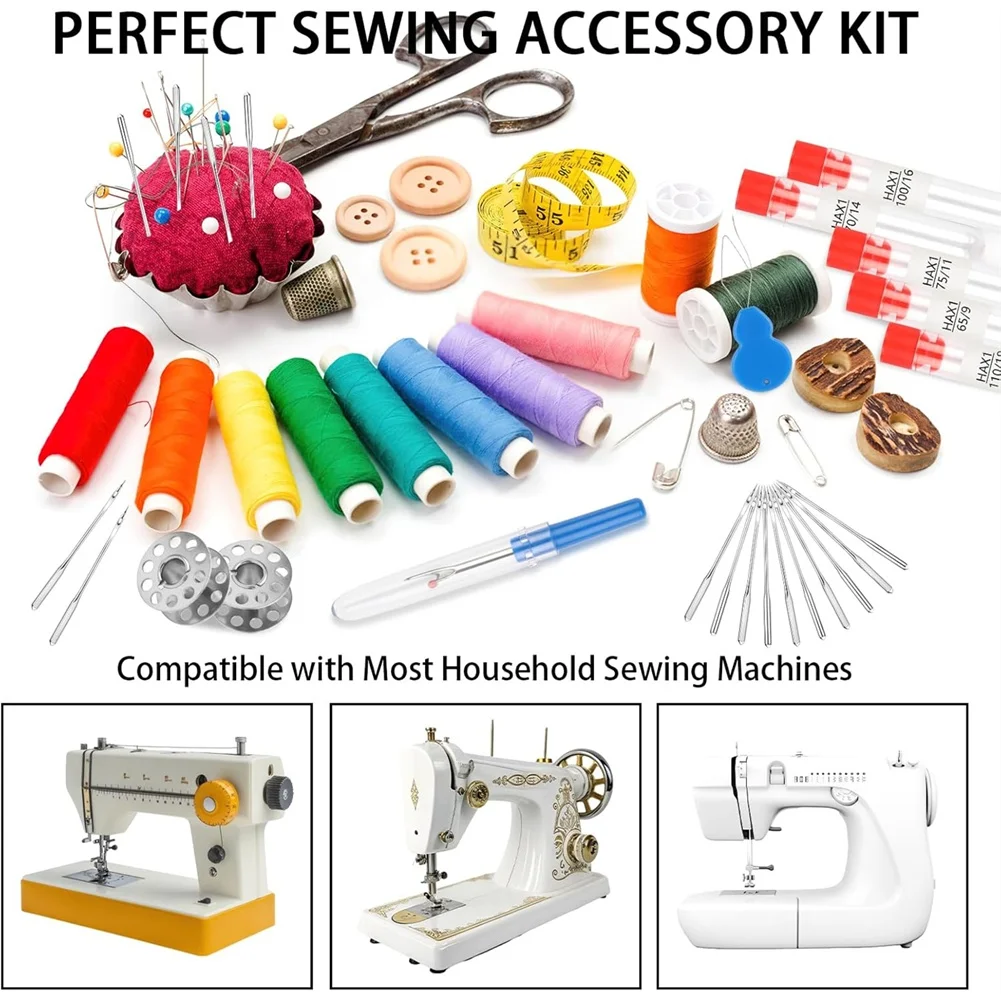 【BAAQ】 100 Pcs Universal Sewing Machine, 5 Size with Bobbin, Threader, Ripper, Compatible