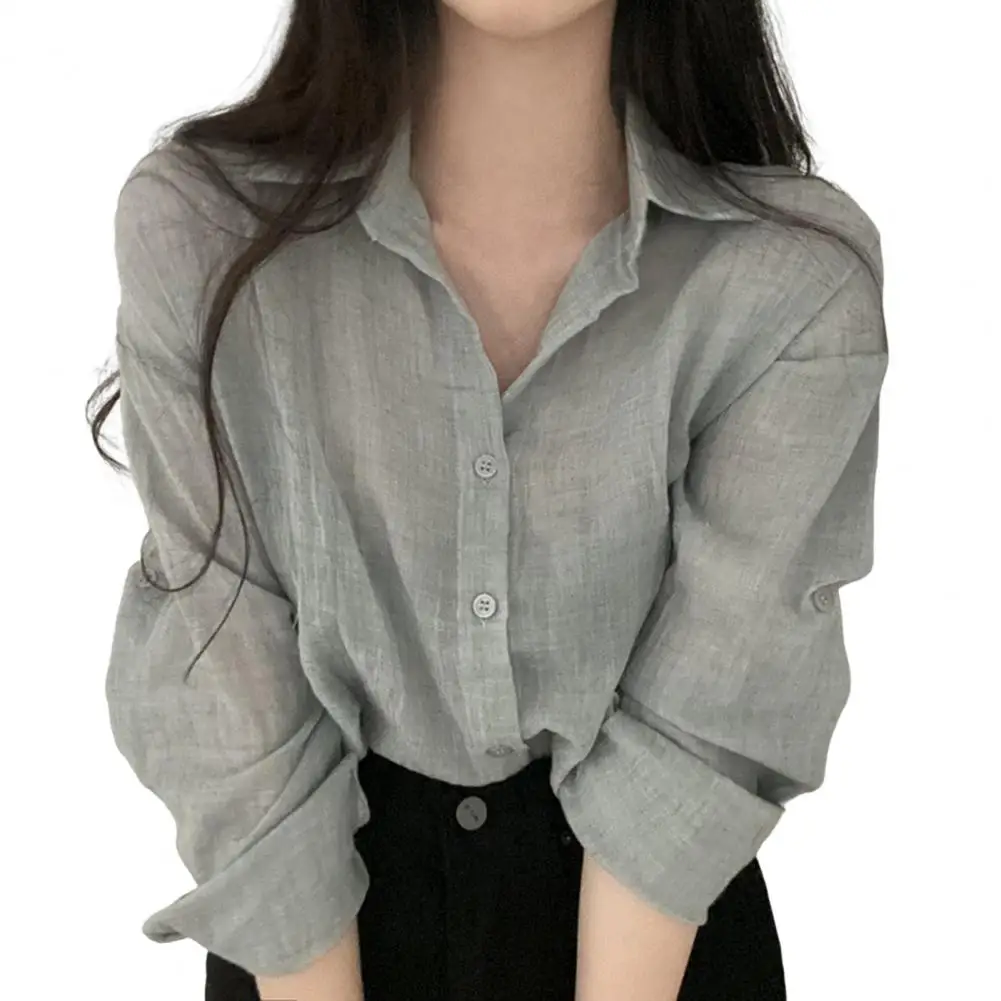 

Cardigan Shirt Women Lapel Long Sleeves Buttons Placket Shirt Spring Pleated Shirt Top roupas feminina