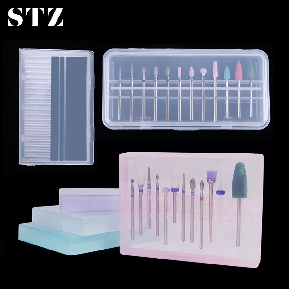 Stz 1pcs bits de broca do prego vazio caixa de armazenamento stand de exibição caso titular do recipiente para o cortador de trituração manicure ferramenta acessórios #994