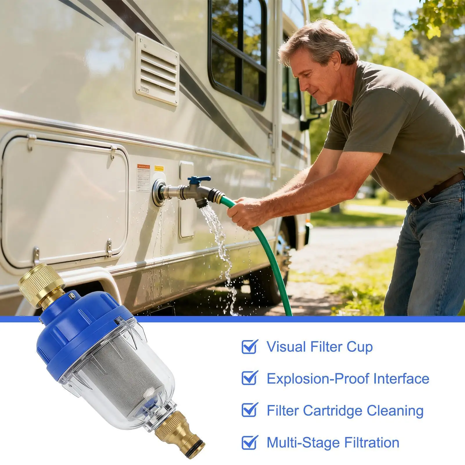 RV Water Filters Compact Faucet Purifier Camping Outdoor Faucet Impurity Filter For Travel Trailer Caravan Motorhome Marine