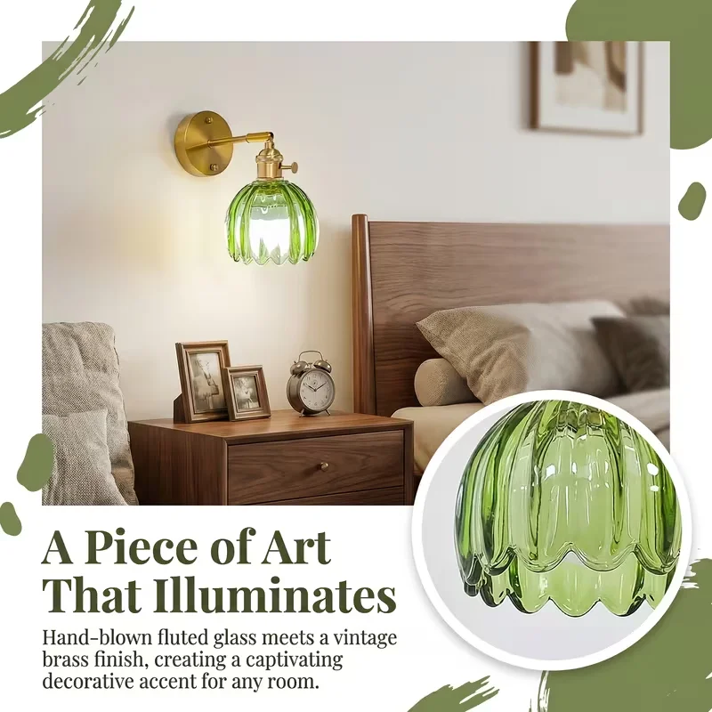 Vintage Wall Sconce 3W Power Remote Control Switch 1800mAh Battery Stepless Adjustment 2700-6500K Aluminum Glass Retro Ribbed Glass Wall Lamp E27 Socket Hanging Wall Light For Bedroom Bedside Living Room Aisle Home Decor