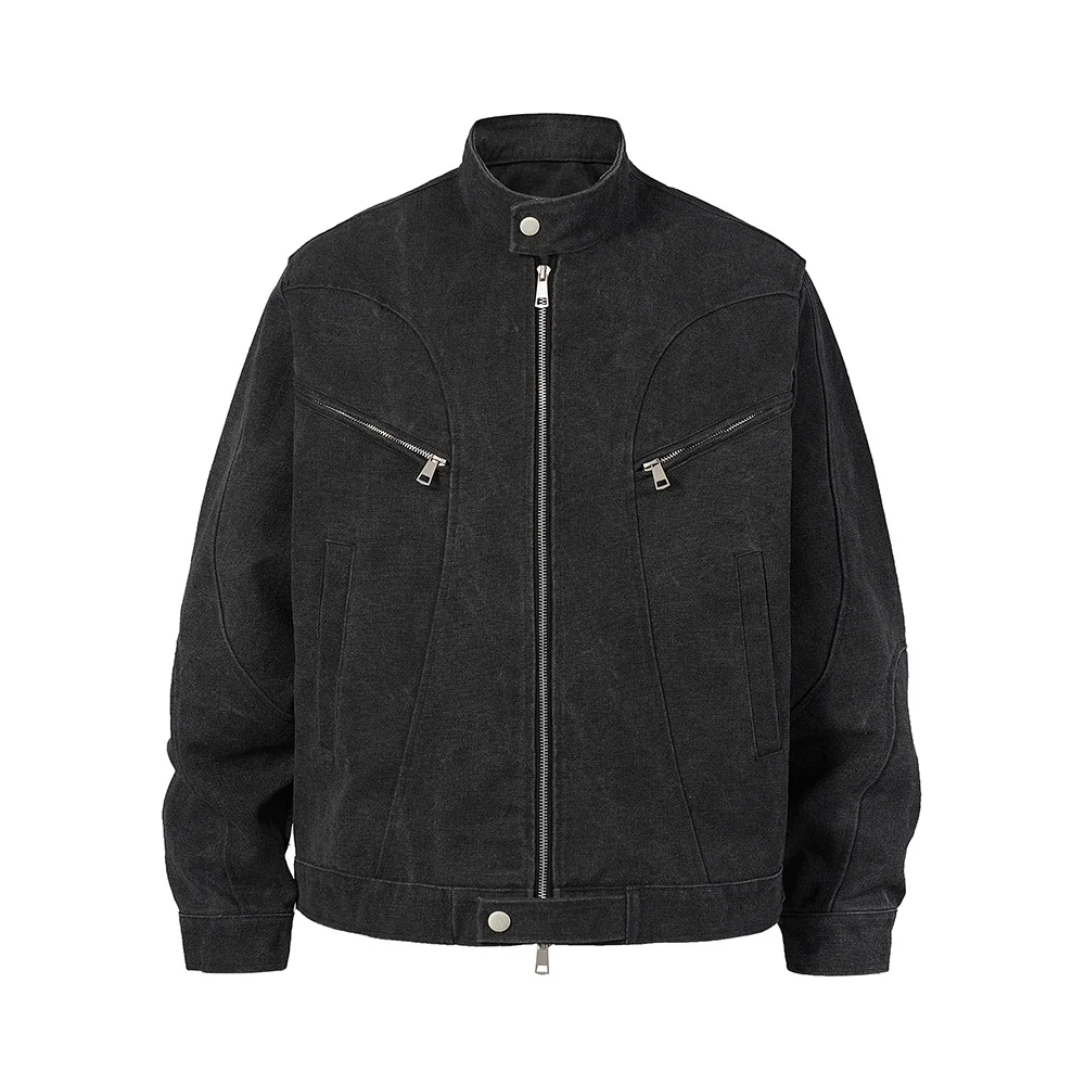 

Streetwear Pockets Mens Zipper Jacket for Spring and Autumn Cleanfit Solid Color Loose Coat Oversized Unisex Outwear Clothes