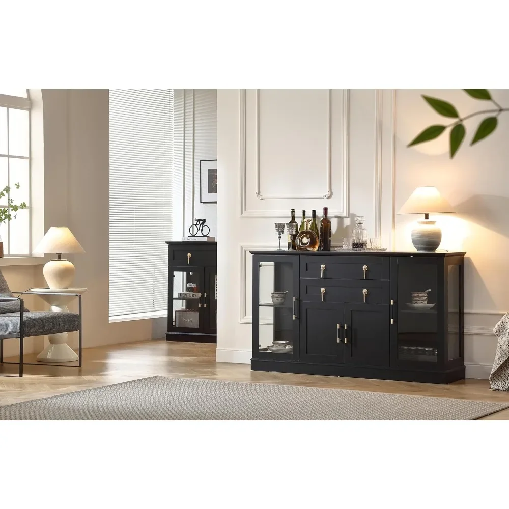 

Accent Buffet Cabinet with 2 Glass Doors,Credenza，58.2'' Modern Sideboard with Storage