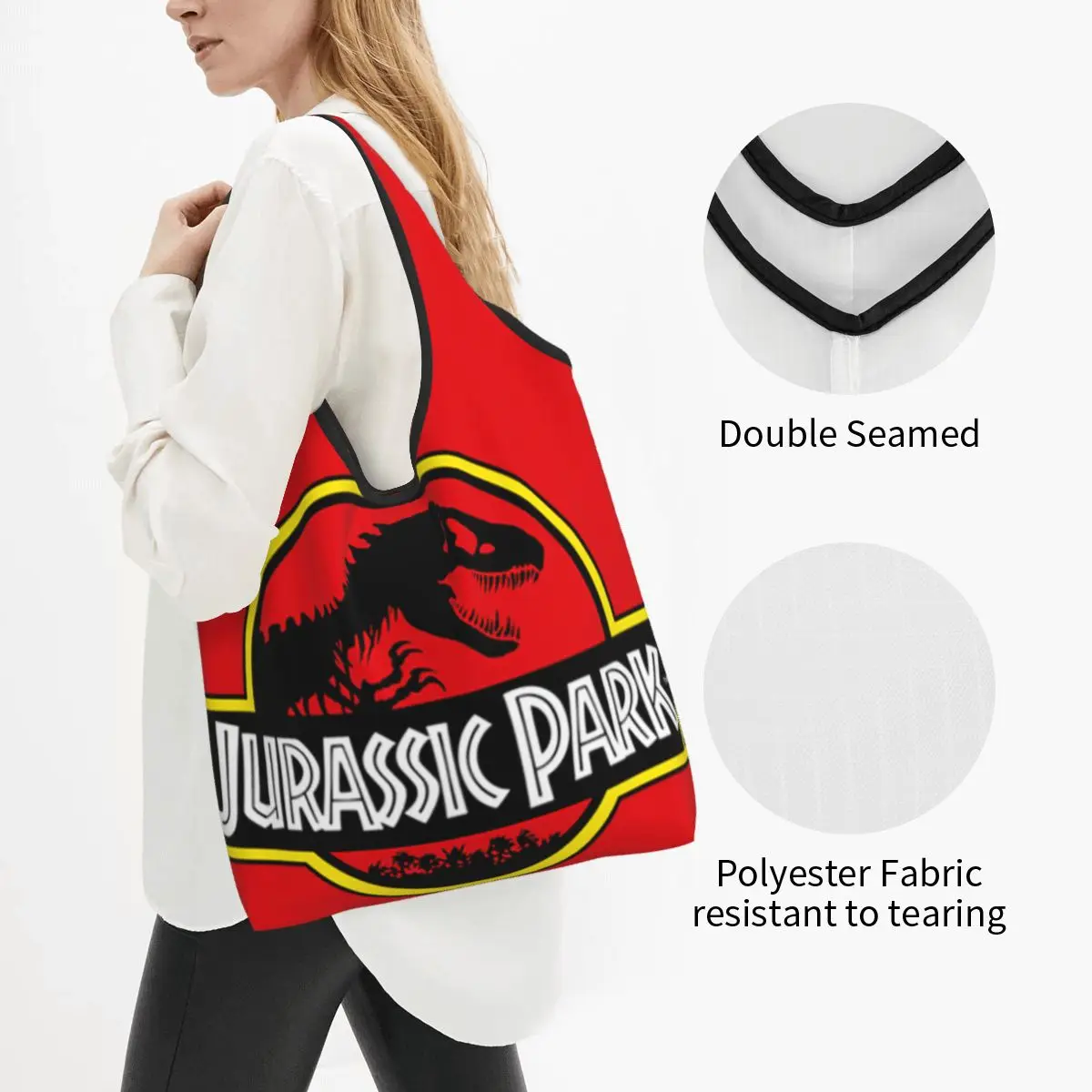 Custom Reusable Jurassic Parks Shopping Bag Women Tote Bag Portable Dinosaur World Groceries Shopper Bags