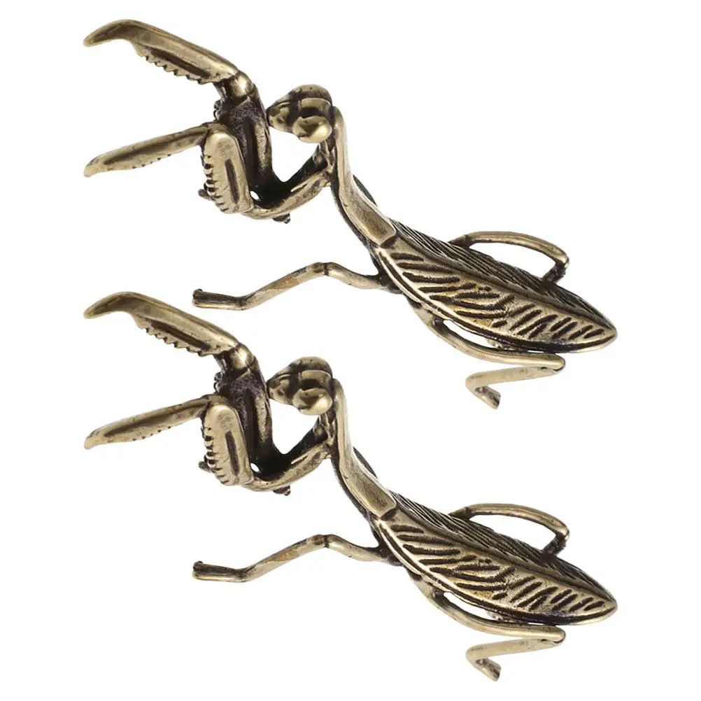 2Pcs Brass Mantis Ornament Vintage Retro Sculpture Exquisite Desktop Home Room Decoration Realistic Copper Craft Art