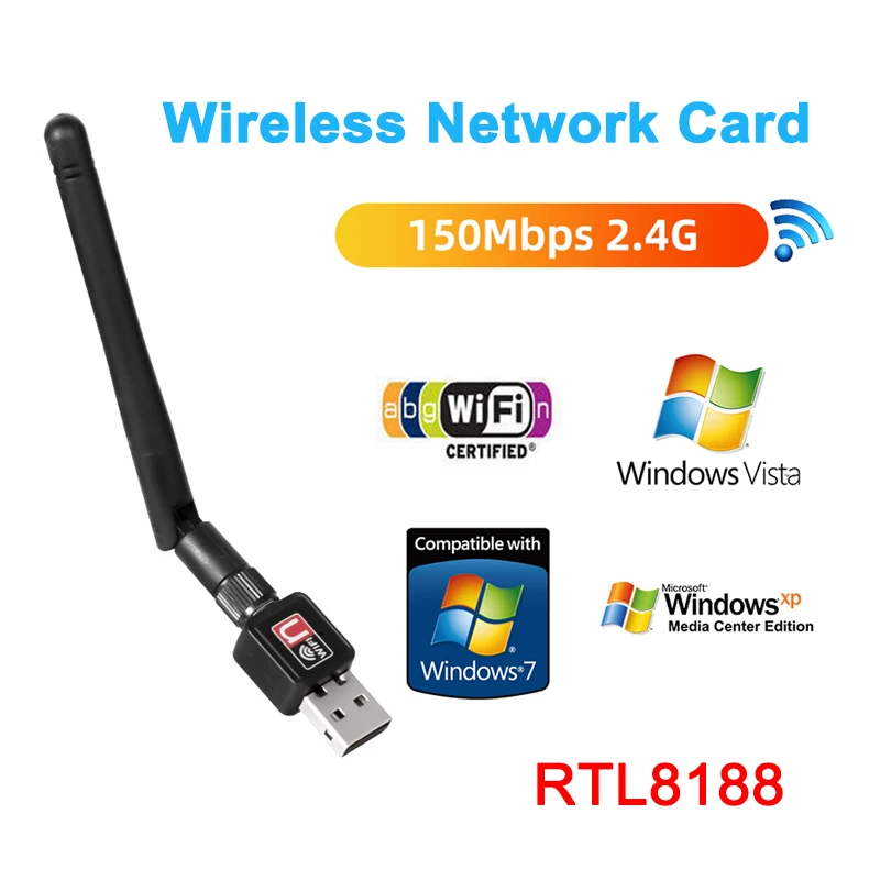 Mini Wireless Wifi Network Card 2.4G 5G USB Adapter 802.11n/g/b Ethernet Antenna 150Mbps 2dBi RTL8188 For PC Computer Windows