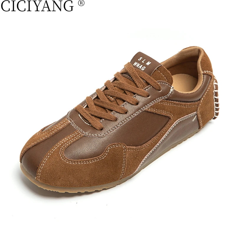 

CICIYANG German Training Shoes Women 2025 Spring Genuine Leather Women Sneakers Flat Lace-up Large Size Forrest Gump Shoes Women