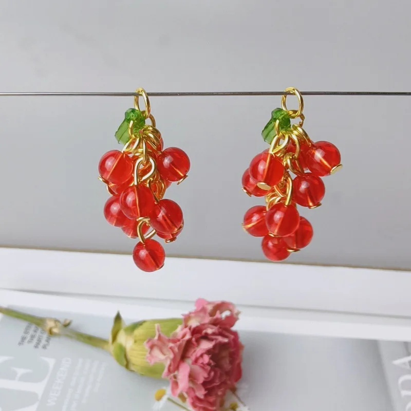 5Pcs Luxury Red Grape Cluster Long Pendant Charms DIY Accessories For Earrings Necklace Keychain Making