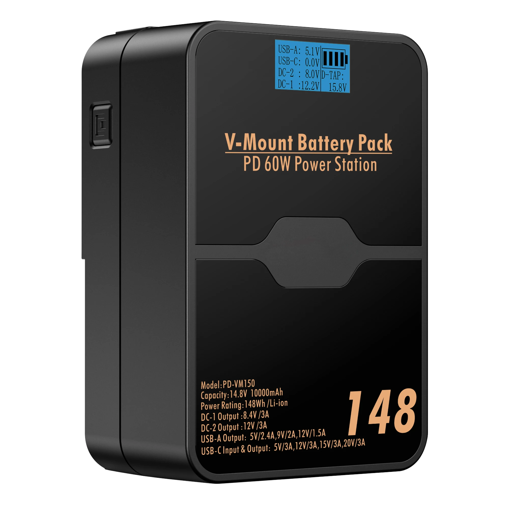 

Vmount V Lock PD150 Battery 10000mAh V-mount Battery with 65W USB-C Cable For Sony Blackmagic Camcorder Camera LED Light