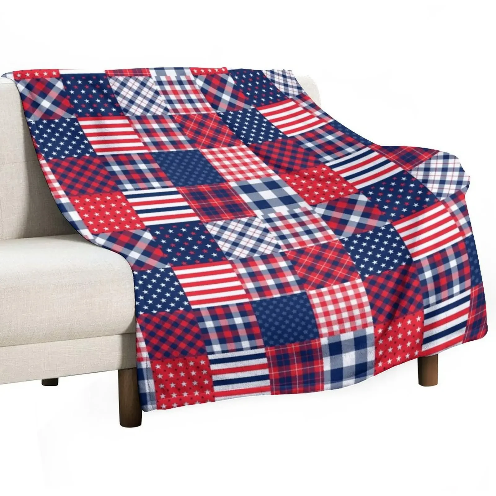 Americana Stars and Stripes Plaid Cheater Quilt Throw Blanket heavy to sleep Sleeping Bag Blankets