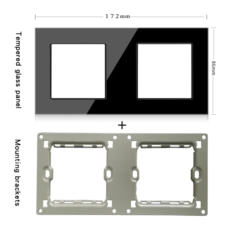 86 modulo a parete fai da te standard europeo nero cristallo temperato pannello presa LED interruttore luce pulsante funzione combi