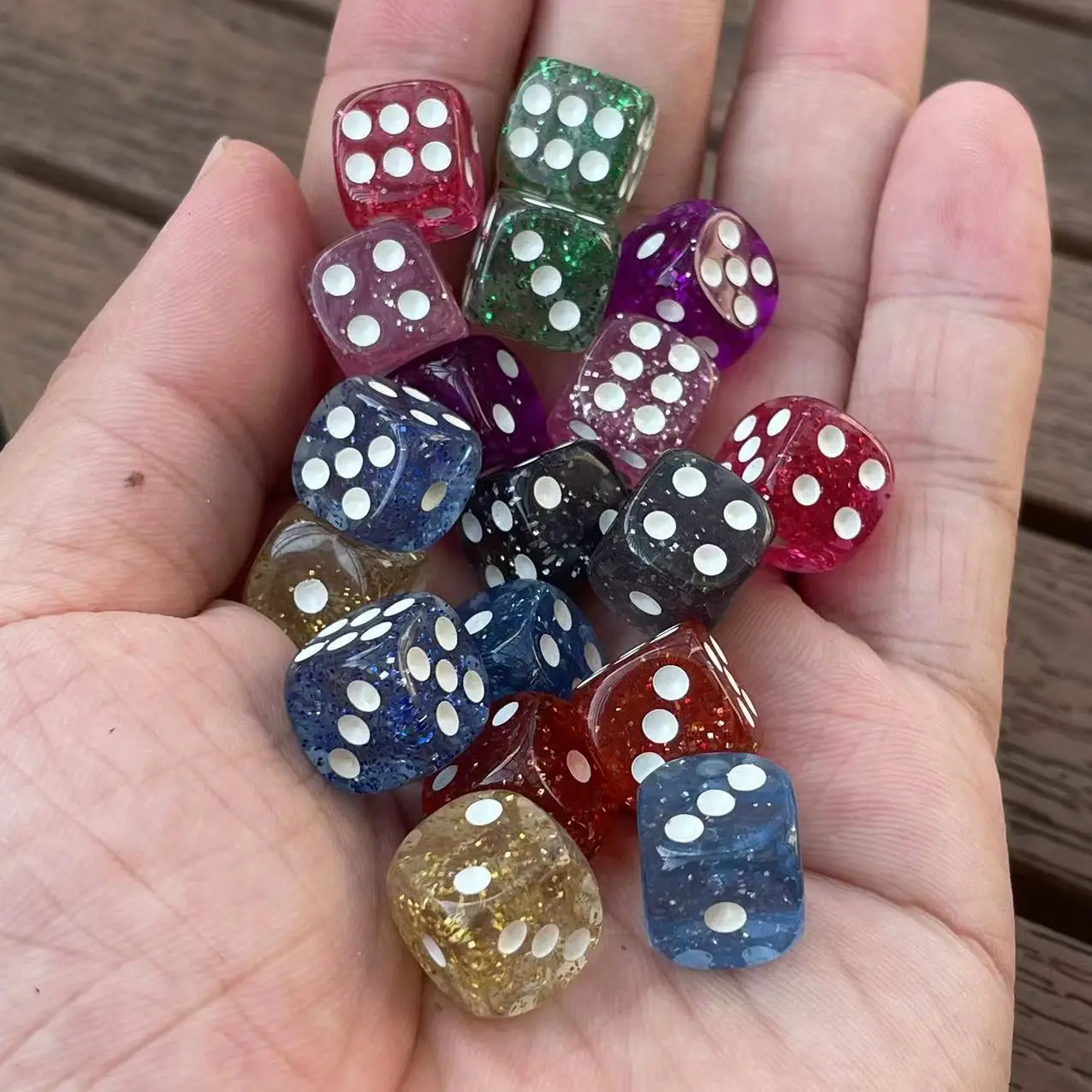 18Pcs/Set 9 color 12mm Transparent Starry Colorful Acrylic Round Corner 6 Sided D6 Point Dice For Family Board Games