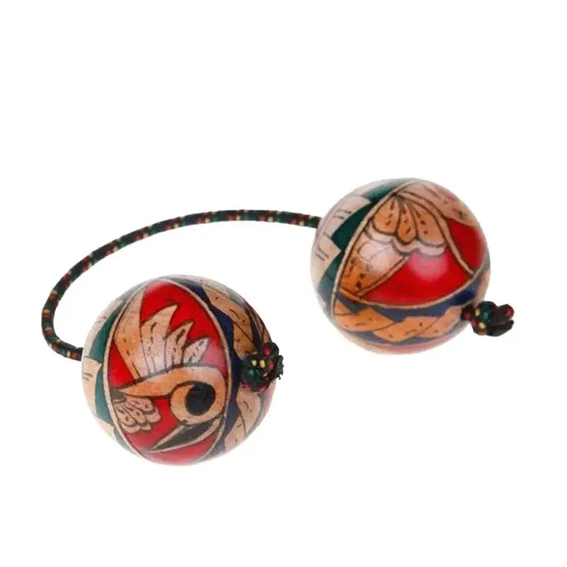 African Musical Ball Wood Double Ball Hand Percussion Instruments Hand-Painted Rhythmic Ball For Adults Beginners