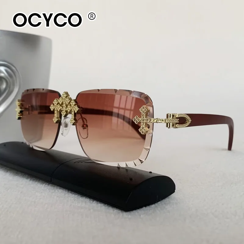 Vintage Randlose Schneiden Objektiv Sonnenbrille Frauen Männer Beliebte Diamant Kreuz Sonnenbrille Luxus Marke Designer Platz Brillen UV400 – Detail 6