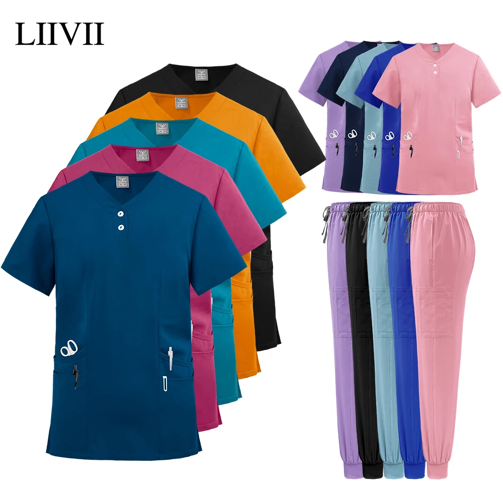 uniforme-de-cirurgia-medica-multicolorido-feminino-esfrega-conjunto-manga-curta-topo-calcas-com-bolsos-roupas-de-enfermagem-hospitalar-medico-workwear
