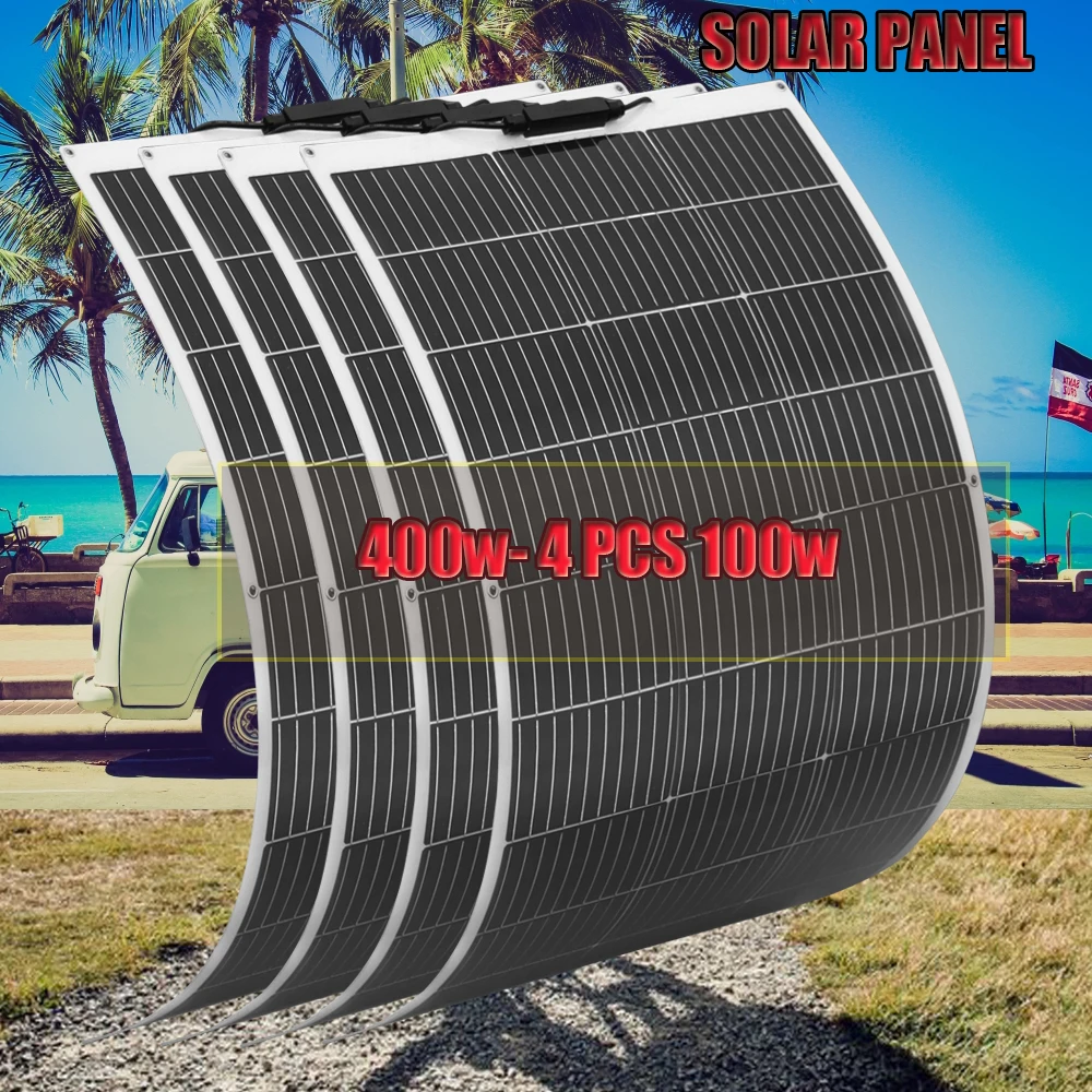 

4PCS 100W solar panel 16.5V monocrystalline flexible panels suitable for camping, RV installation can charge 12V batteries