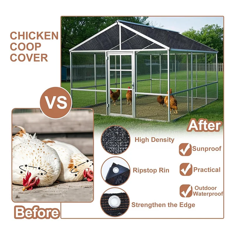 A27F-UV Protection 90% Shade Cloth Cover For Summer For 11.5 X 6.6 FT Chicken Cage Coop With 20Pcs Ball Bungees Cords - view 2
