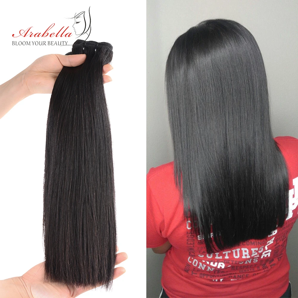 Extensiones de cabello humano-mechones de pelo virgen súper dobles, pelo liso de hueso brasileño Arabella con LaceClosure transparente 4x4