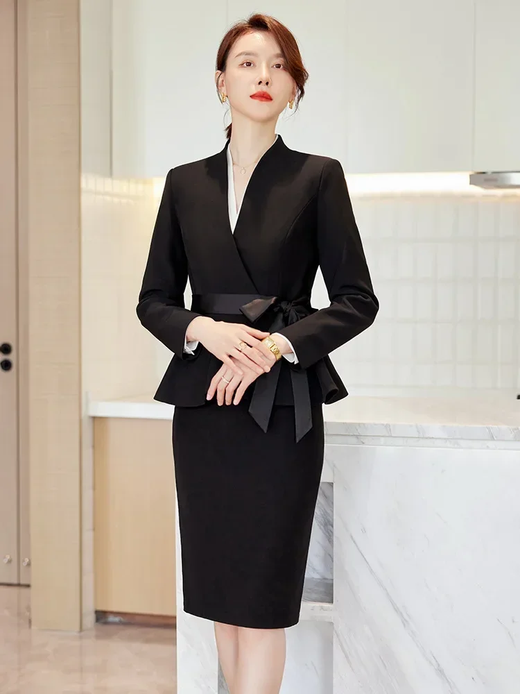 High Quality Formal Skirt Suit For Women 2023 Autumn Winter New Korean Office Ladies Work Elegant Bow Female Blazer 2-piece Sets