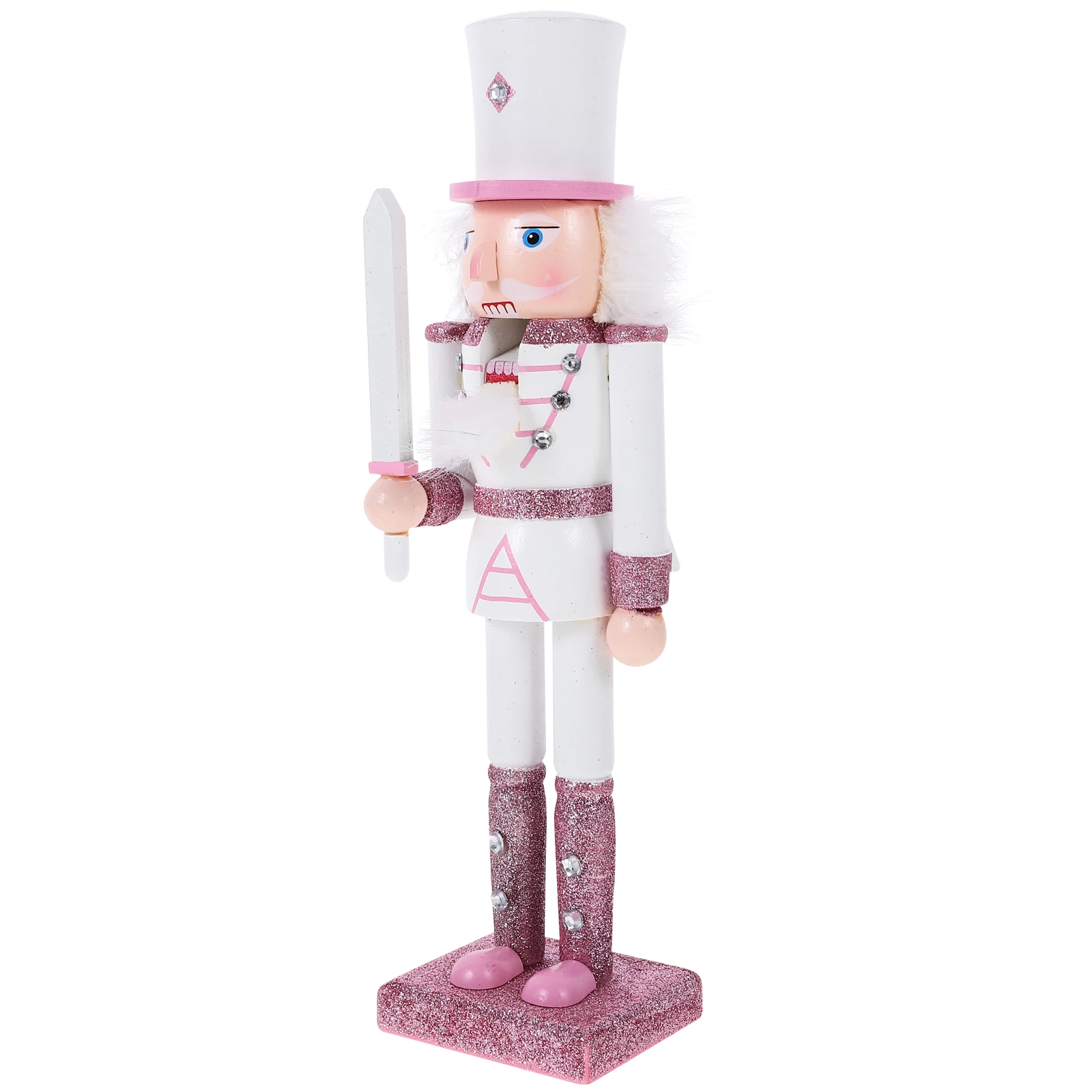 

Creative Nutcracker 30cm Pink Wood Craft nament White Sword Xmas Decor Festival Gifts Christmas Home Adornment