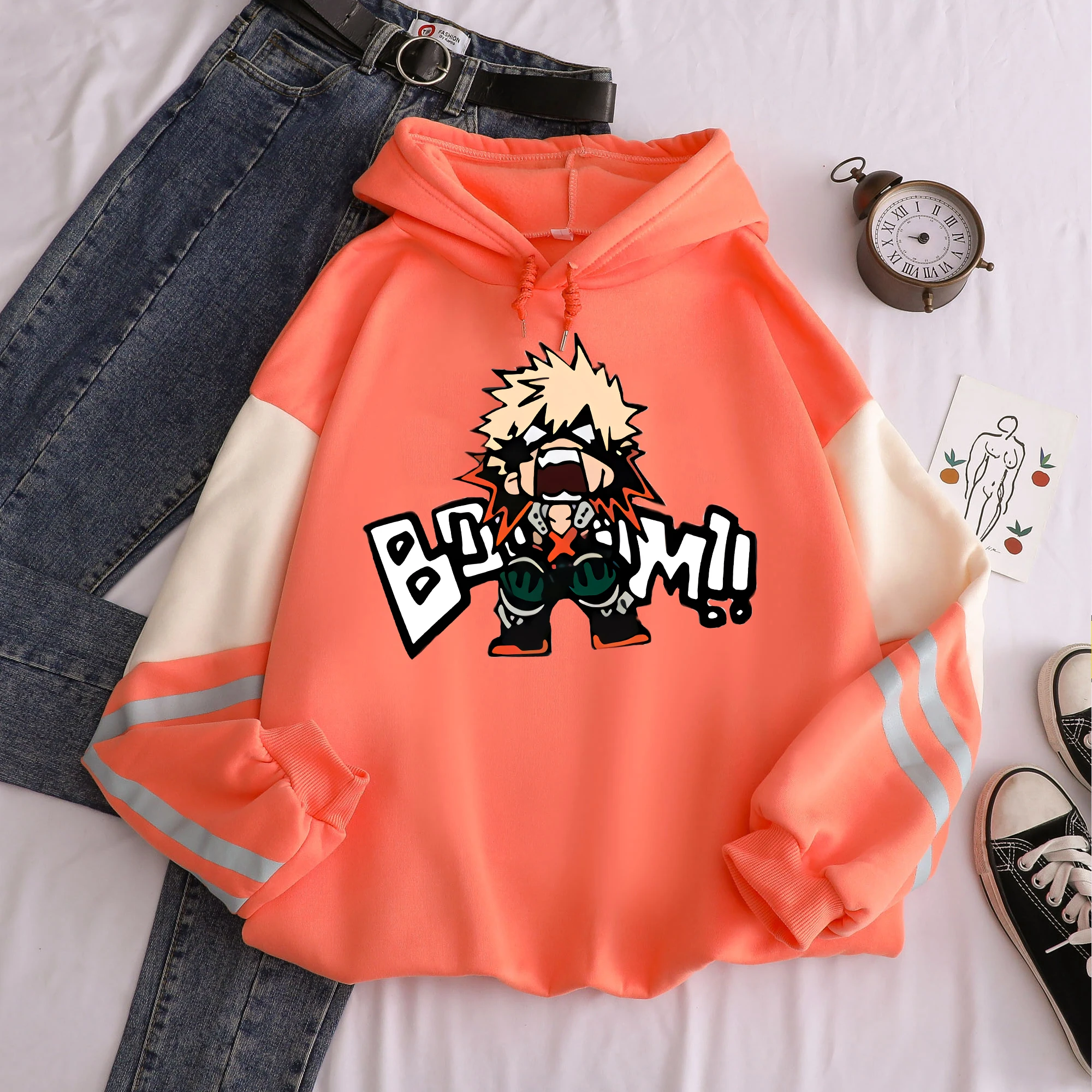 Anime My Hero Academia Kawaii Bakugo Katsuki Manga Hoodies Men Plus Size Patchwork Clothes Fleece Warm Winter Hooded Sweatshirt