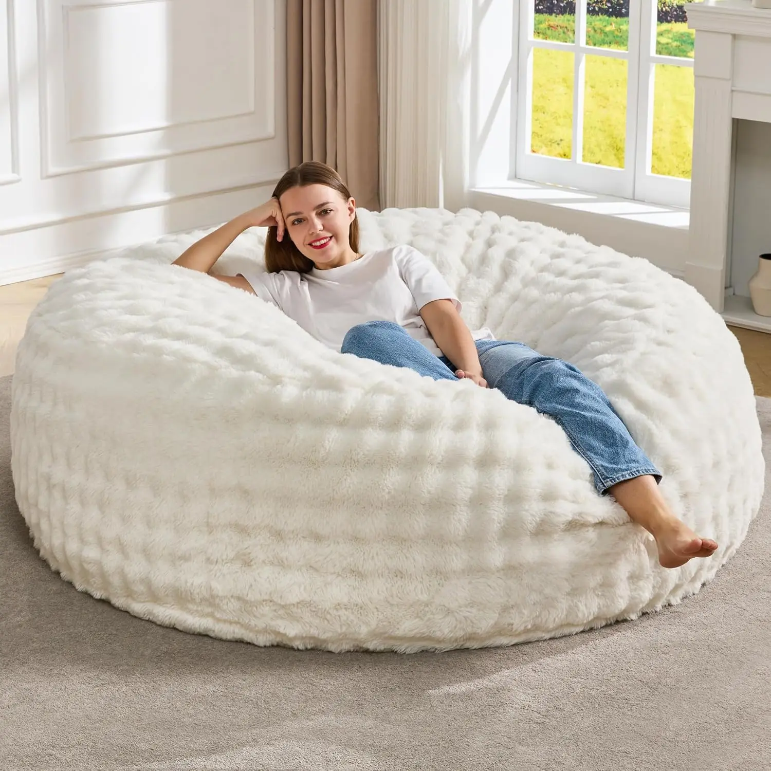 

Bean Bag Chairs Beanbag Chair with Filler Adult Bean Bags with Fluffy & Machine Washable Cover, Giant Bean Bag Chairs for