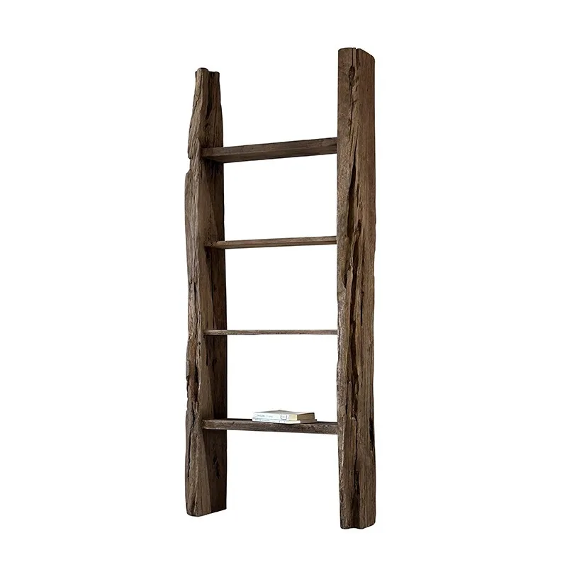 Wabi Sandy Wind Solid Wood Bogu Rack, Shelf Tea Room Tea Rack, Weathered Old Elm Homestay Bistro Decorative Furniture