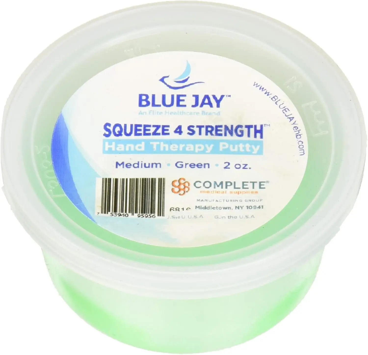 Blue Jay An Elite Healthcare Brand 'Squeeze 4 Strength' Hand Therapeutic Putty - Green Medium, 0.16 lb - Firm Grip Strength Exer