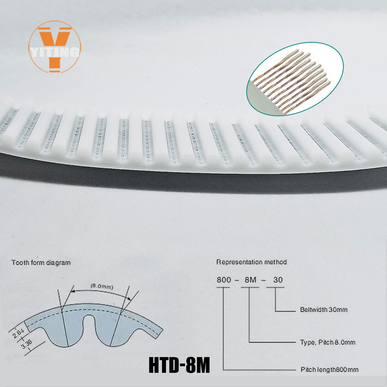 HTD8M Polyurethane Steel Wire Connecting Belt Length 400/408/416/424/432/440/448/456/464mm Width10/15/20/25/30/40mm
