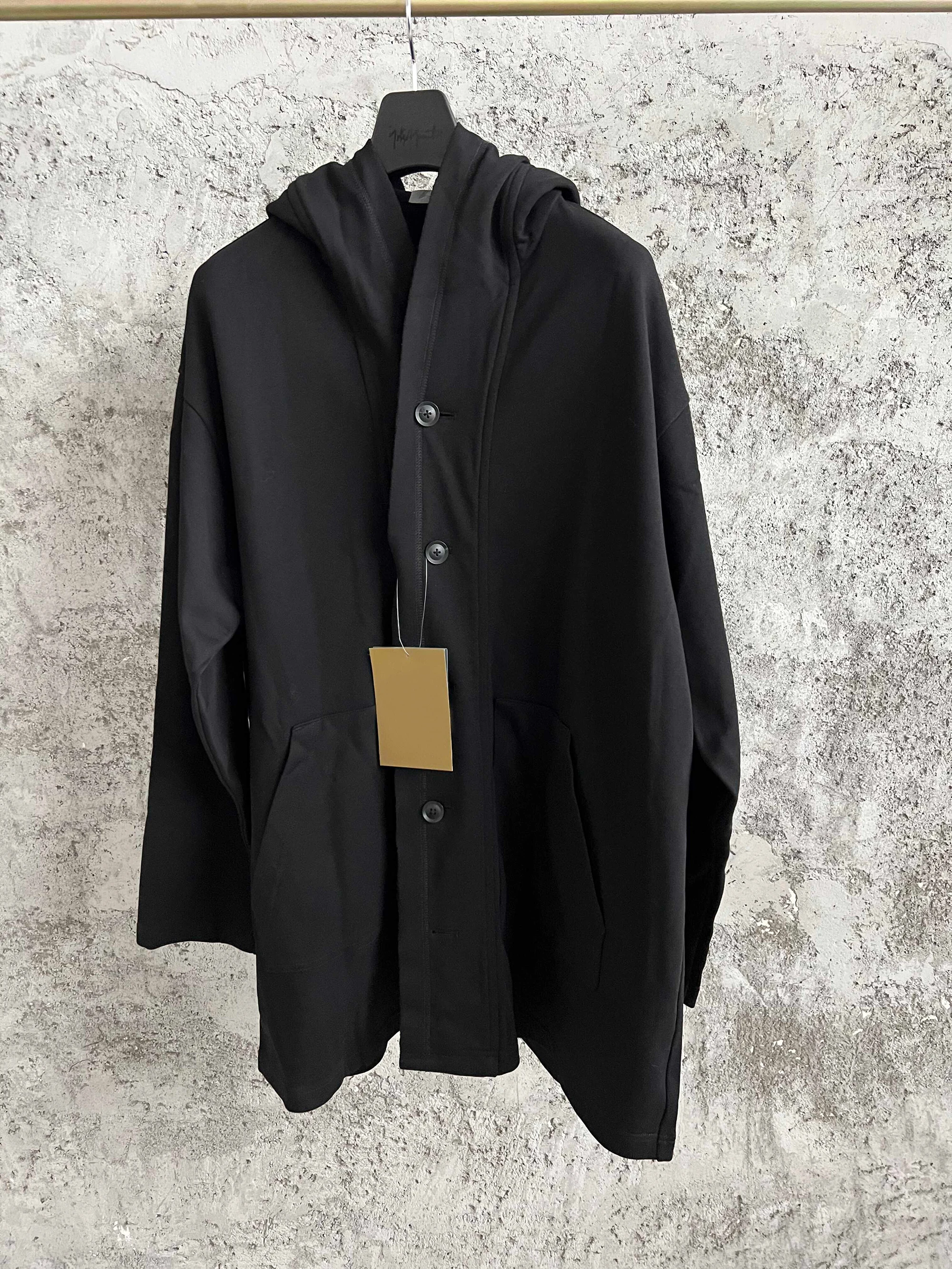 

TOP-YAMAMOTO original design cotton fringed hooded large pocket zipper jacket loose button sweatshirt black