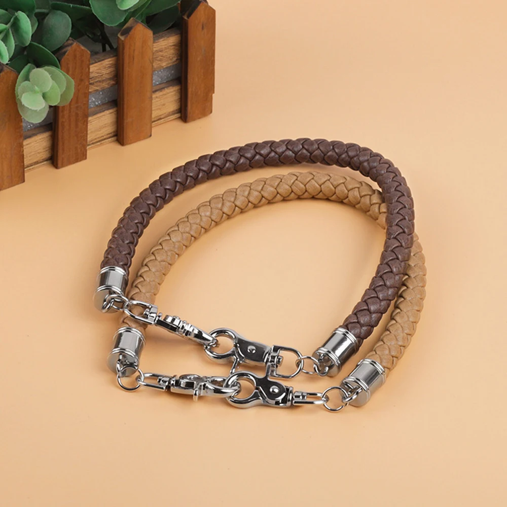 PU Leather Bag Handle 45cm Braided Rope Handles Handbag Shoulder Bag Strap DIY Detachable Accessories Silver Metal Hook Buckle