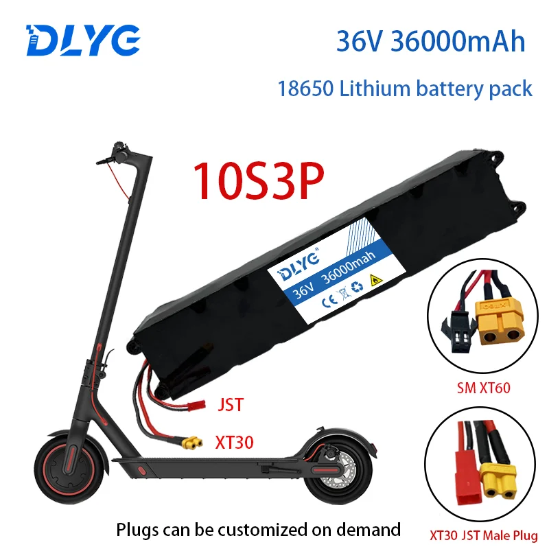 36V 10S3P 36ah 500W High Power 18650 Lithium Rechargeable Lithium Battery for Bikes Scooter Electric Vehicle with BMS XT30 XT60