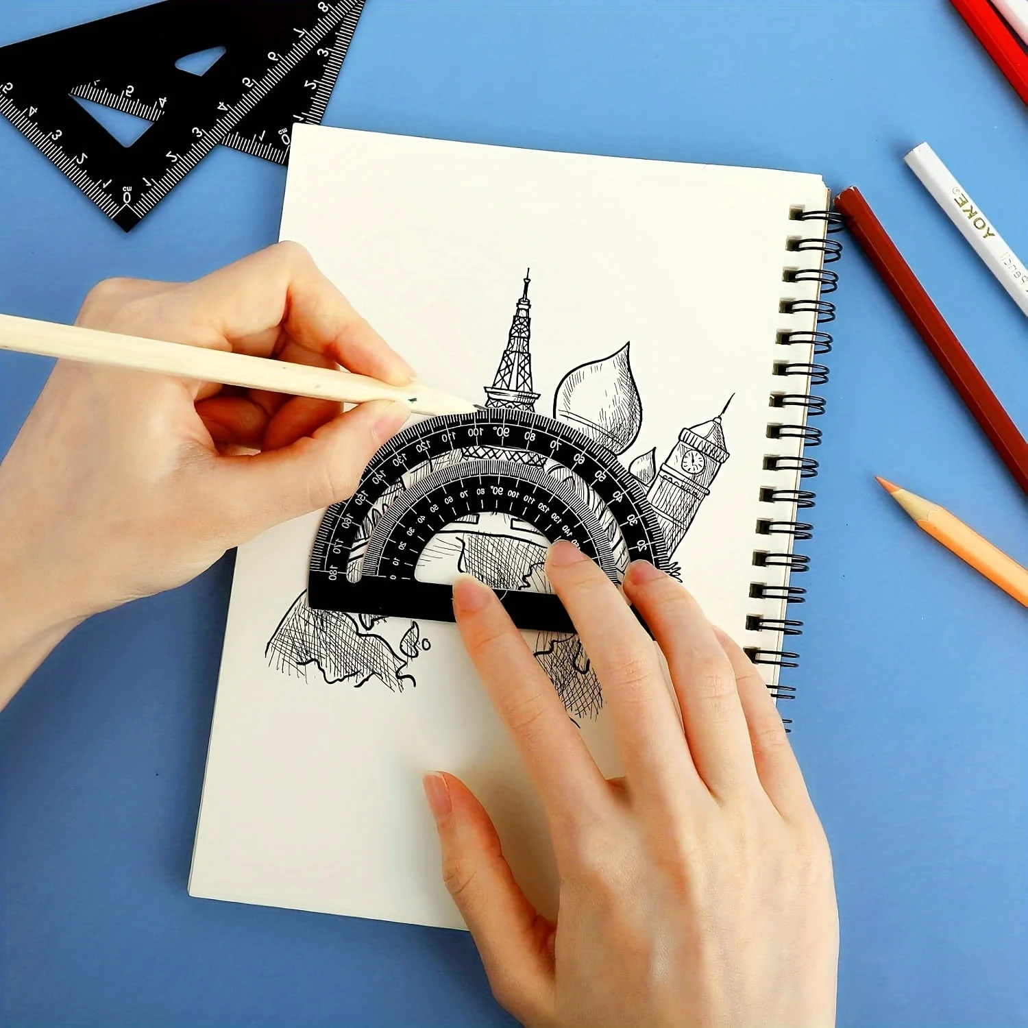 Aluminum Alloy Geometric Ruler Set, Math Triangle Protractor, Suitable for Drawing and Engineering Design