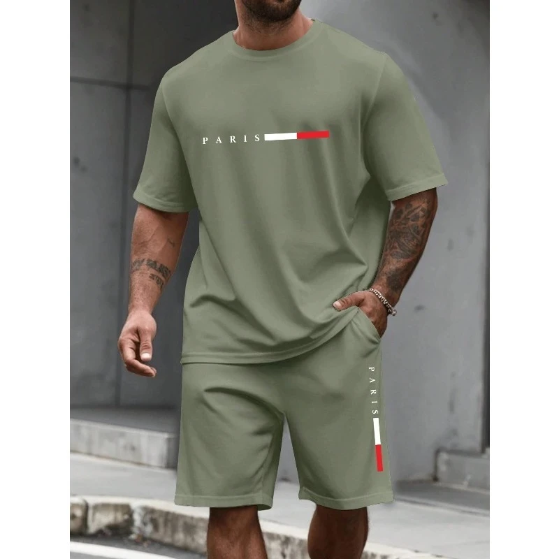 

Men's Tracksuit 2 Piece ​O-neck Short Sleeve Shirt Shorts Set Men's Running Suit Plus Size T shirts Man Clothing Summer T-shirt