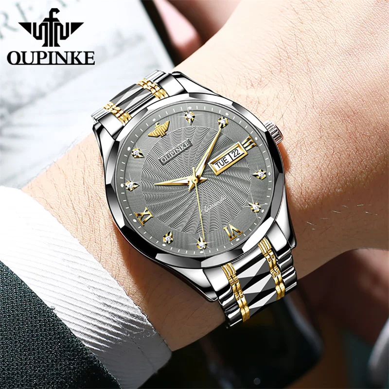 OUPINKE Mechanical Watch Men Sapphire Mirror 5ATM Waterproof Luminous Date Tungsten Steel Automatic Watches Reloj Hombre