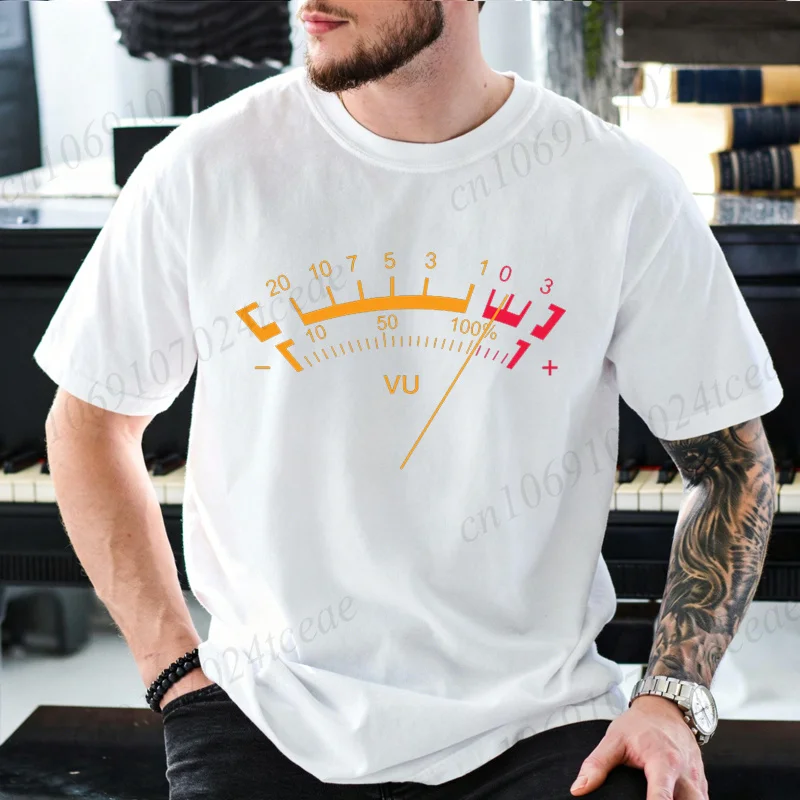 Retro VU Meter Level Graphic T Shirt Men DJ Music Producer Sound Engineer Short Sleeve Tee Vintage Recording Studio Casual Tops - view 4