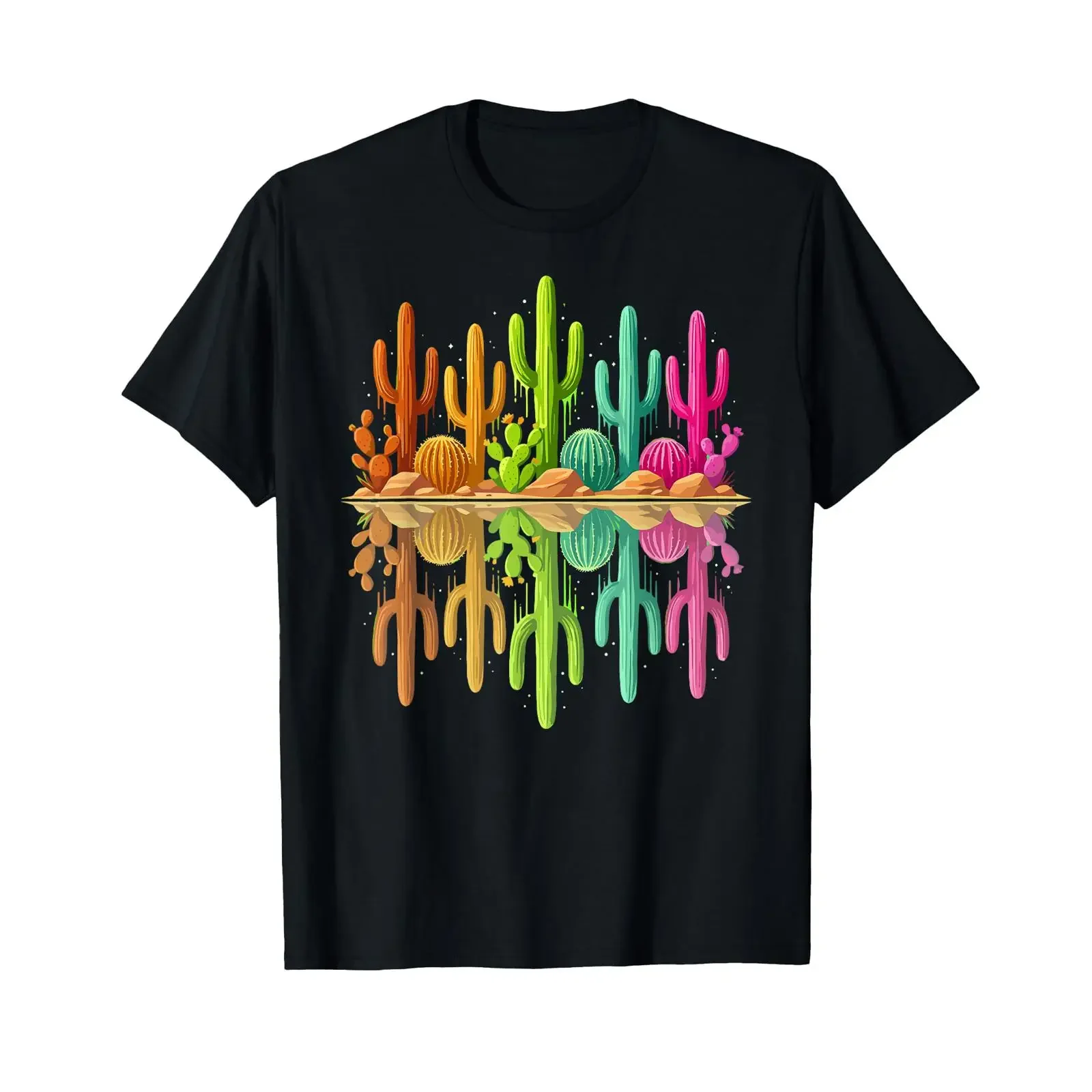 Colorful cactus desert succulents plant lovers nature saguaro t shirt vintage Washed Top For Everyday Wear streetwear homme