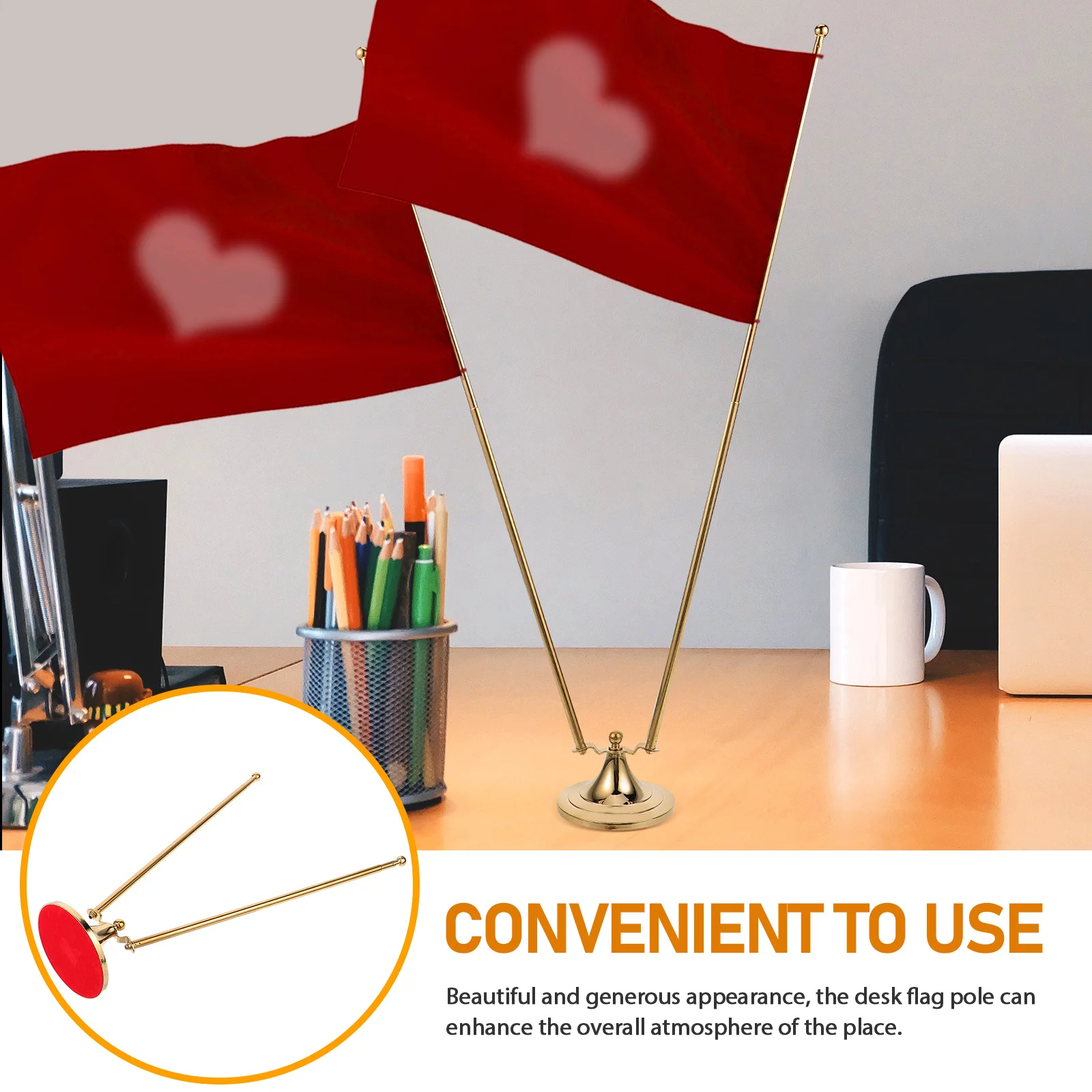

V Shaped Stands Red Office Desk Retractable Stainless Steel Telescopic Flag Holder Holders Telescopic Stand Small Flags