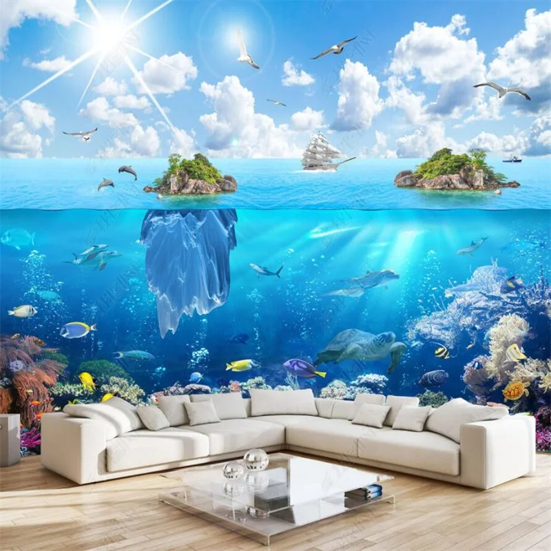 Underwater World Island Landscape Painting Custom Mural for Children's Room Decor 3D Wall Paper Aquarium Decor Wallpaper