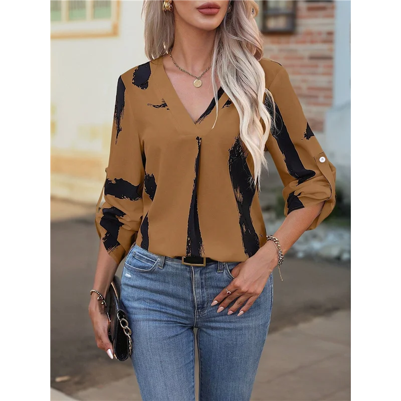 

ASDS-European And American Abstract Art Printed Shirt Women's Long Sleeved Shirt Women's Clothing