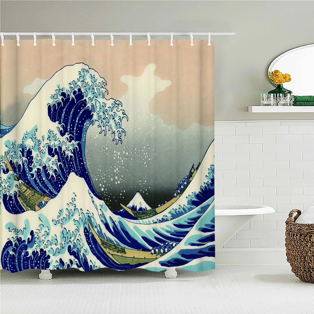 Japanese-style Shower Curtain 3d Ink Painting Bathroom Curtain Waterproof With Hooks 180*240CM Shower Curtain Polyester Fabric