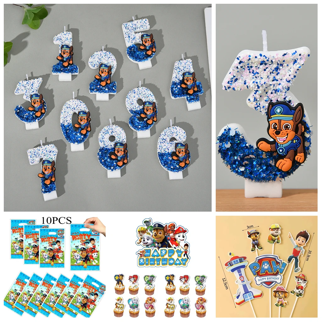 Anime Pawed Patrol Candle Number 0-9 Birthday Cake Candle Decoration for Birthday Party Cake Topper Baby Shower Decoration Gift