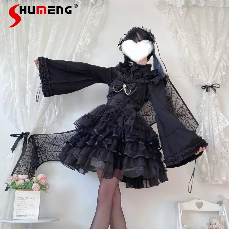 

Japanese Original Lolita Style Stand-up Collar Long-sleeved Shirt Goth Punk Style Singing Clothes Bottomimg Top Blouse For Women