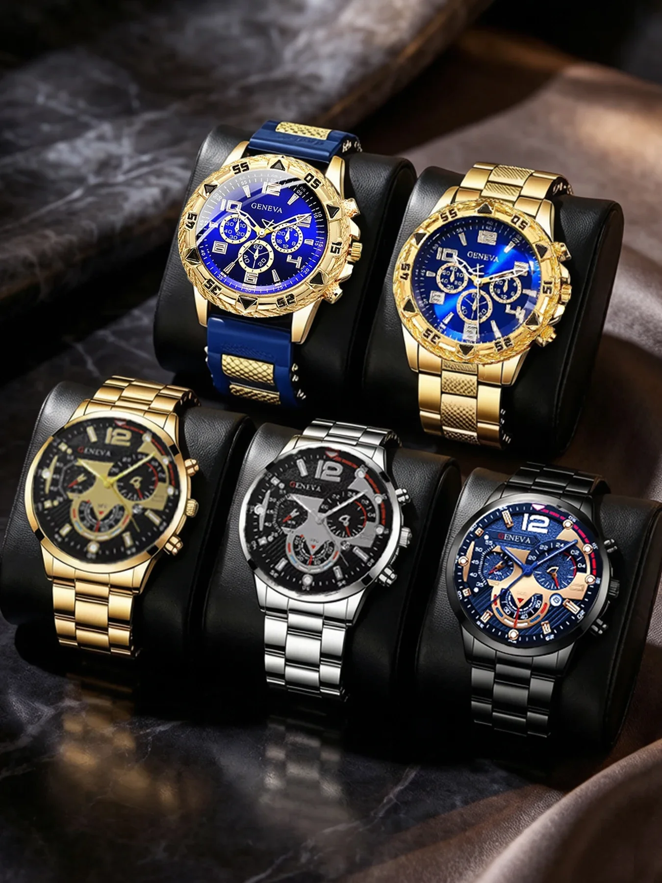5-Piece Men's Sports Quartz Watch Set with Calendar and Luminous Hands