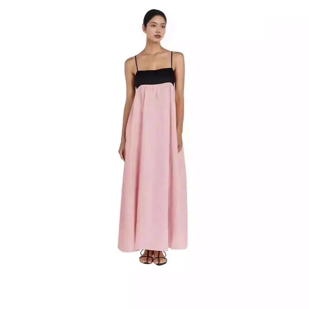 

New Style Patchwork Color Block Strap Dress Ethnic Costume Stage Performance Women's Fashion Spring Autumn Seasonal Clothing