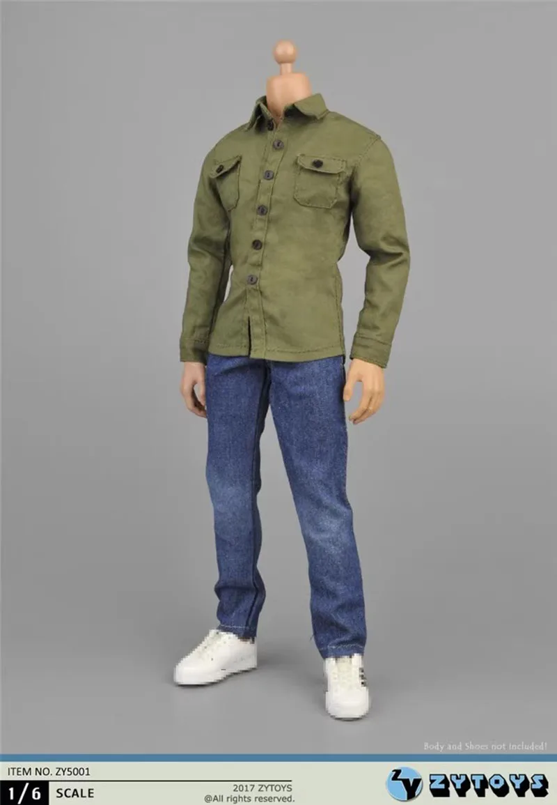 ZYTOYS ZY5028 ZY5001 1/6 Scale Male Plaid Shirt Jeans Pants Clothes Model Fit 12'' Soldier Action Figure Body Dolls