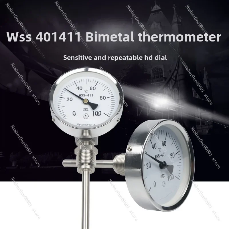 Radial Type Bimetal Thermometer Industrial Wss311/411/511 Thermometer Temperature Measurement Boiler Pipe Stainless Steel