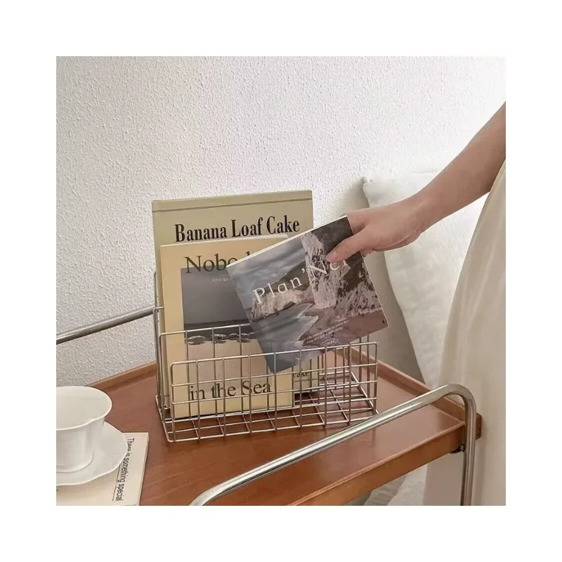 Minimalist Desktop Wrought Iron Storage Rack Vertical Bookshelf Organizing Rack Desktop Storage Supplies Magazine Storage Rack