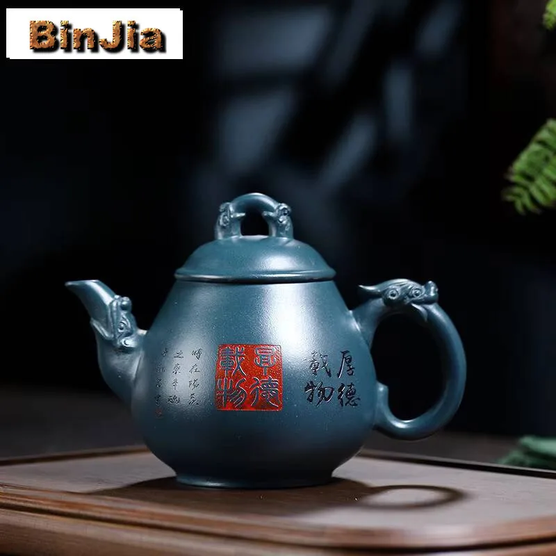 

330Ml Traditional Yixing Purple Clay Teapots Handmade Dragon Pan Pot Raw Ore Azure Mud Kettle With Strainer Chinese Zisha Teaset
