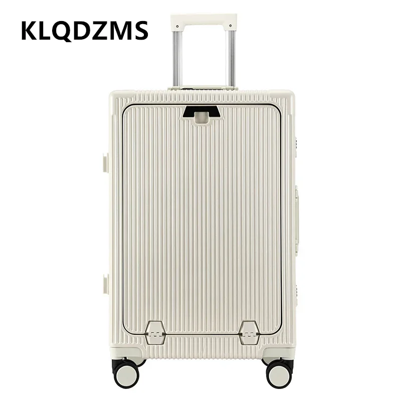 KLQDZMS Suitcase High Quality 20 Inch Front Opening Laptop Boarding Case 24" Aluminum Frame Trolley Case USB Charging Luggage